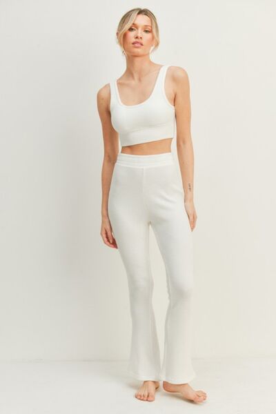 Kimberly C Waffle Tank and High Waist Flare Pants Set - AllIn Computer