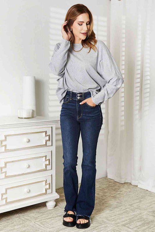 Double Take Seam Detail Round Neck Long Sleeve Top - AllIn Computer