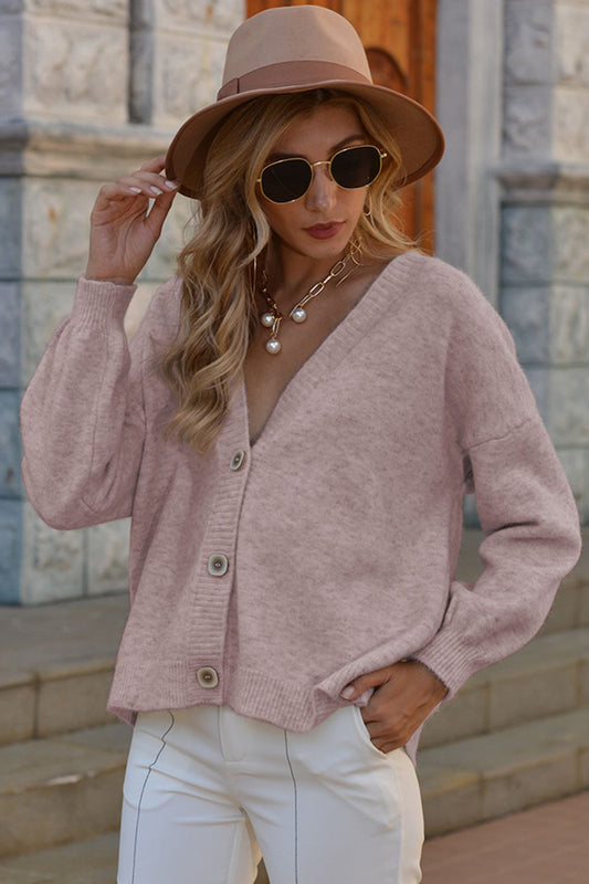 V-Neck Button-Down Dropped Shoulder Cardigan - AllIn Computer