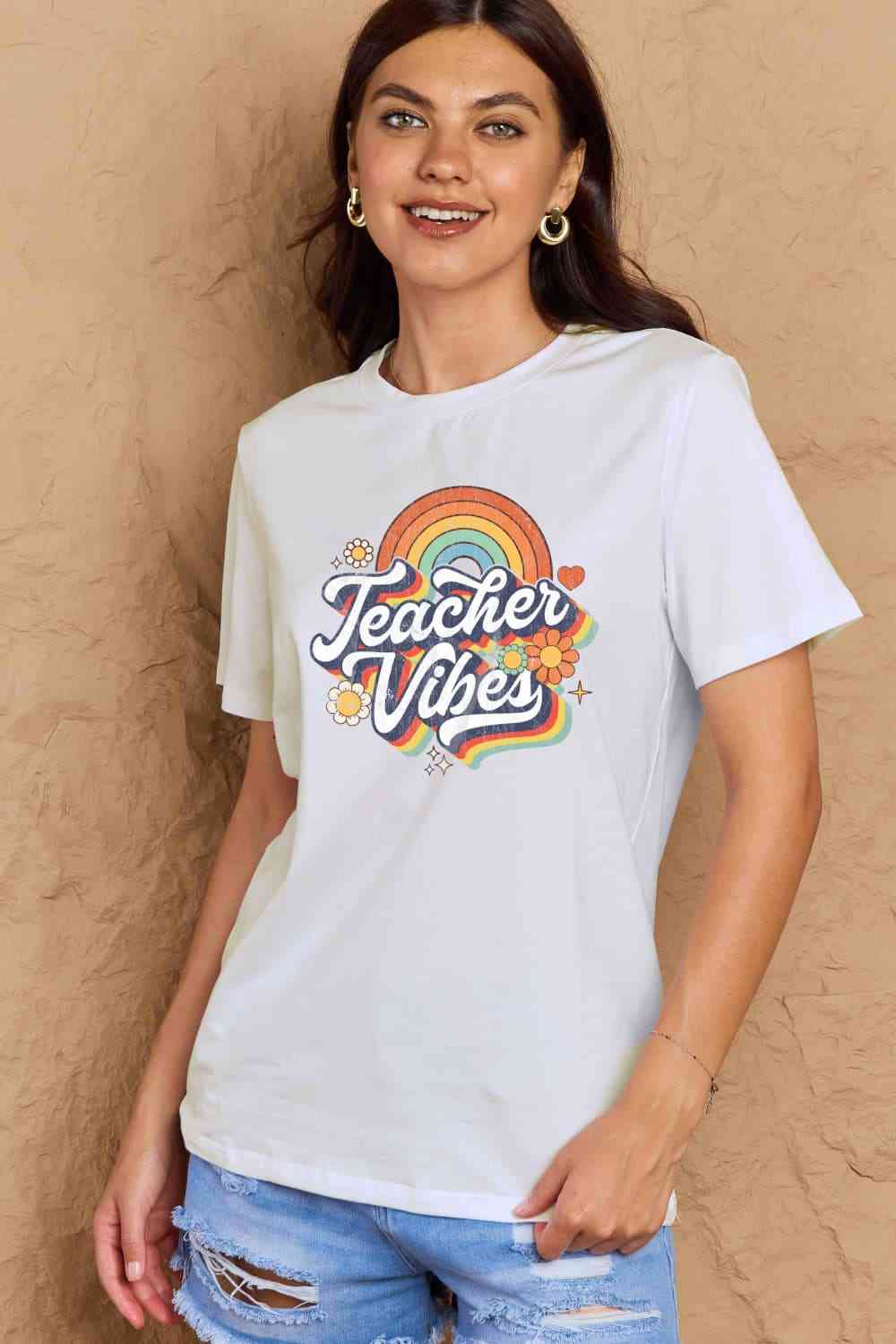 Simply Love Full Size TEACHER VIBES Graphic Cotton T-Shirt - AllIn Computer