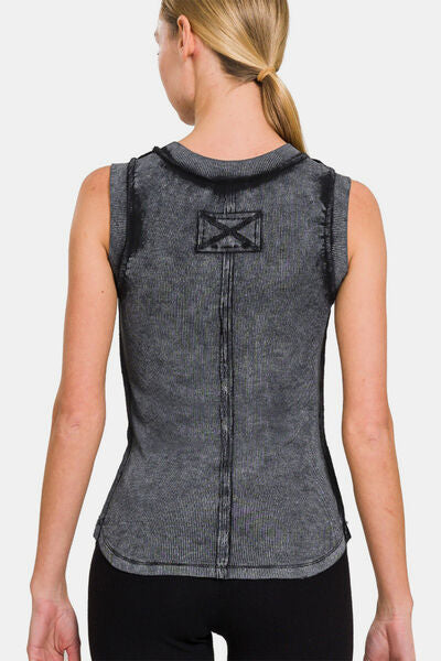 Zenana Washed Ribbed Round Neck Slim Tank - AllIn Computer