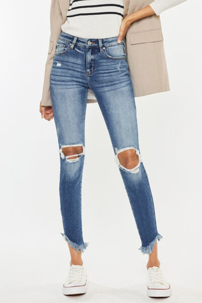 Kancan High Waist Distressed Raw Hem Ankle Skinny Jeans - AllIn Computer