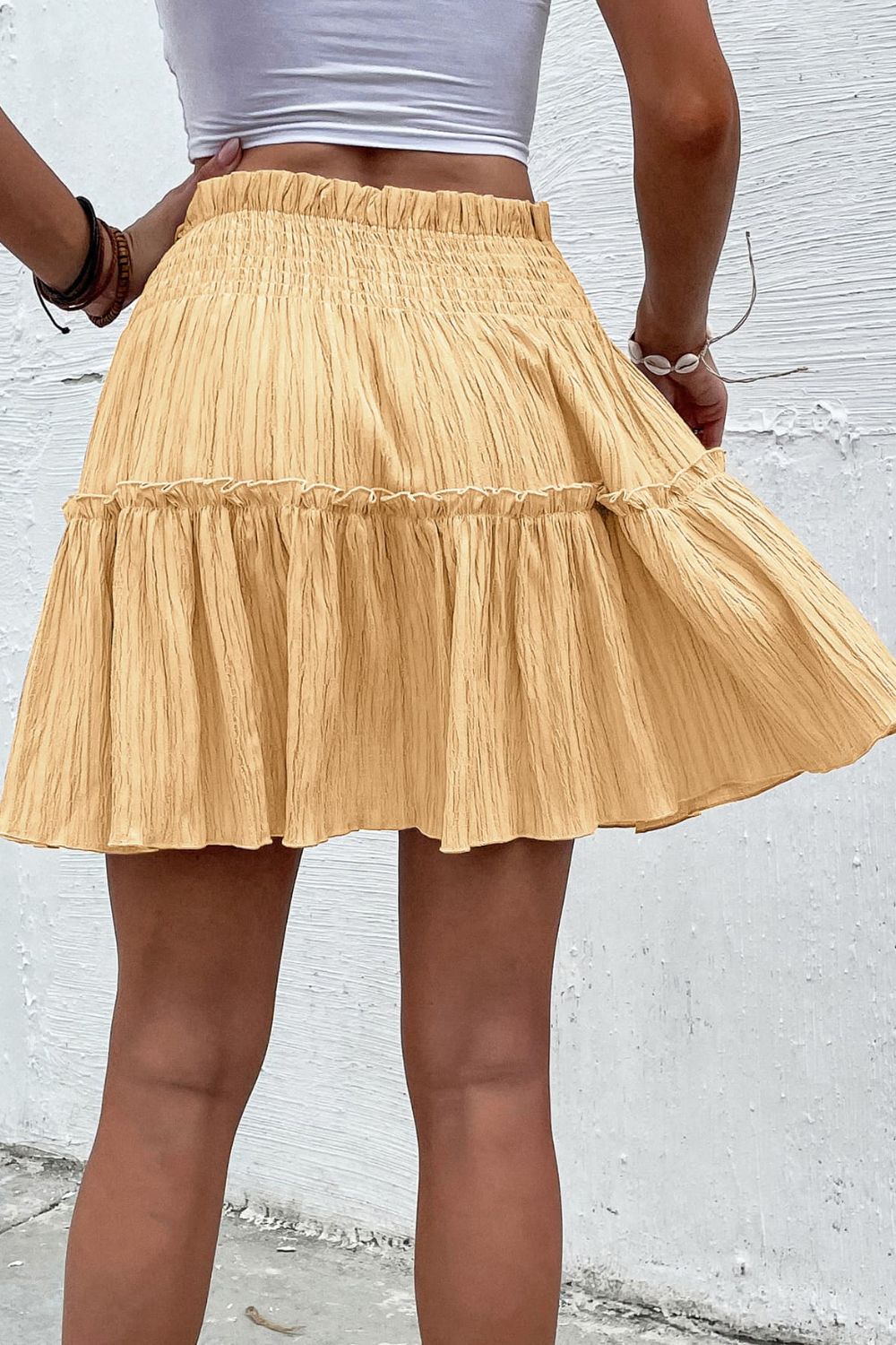 Smocked Waist Frill Trim Skirt - AllIn Computer