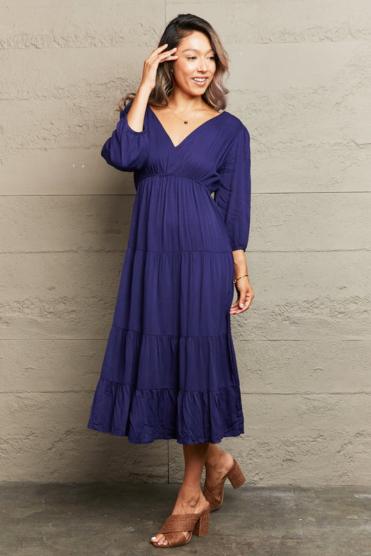 Tied Backless Tiered Midi Dress - AllIn Computer