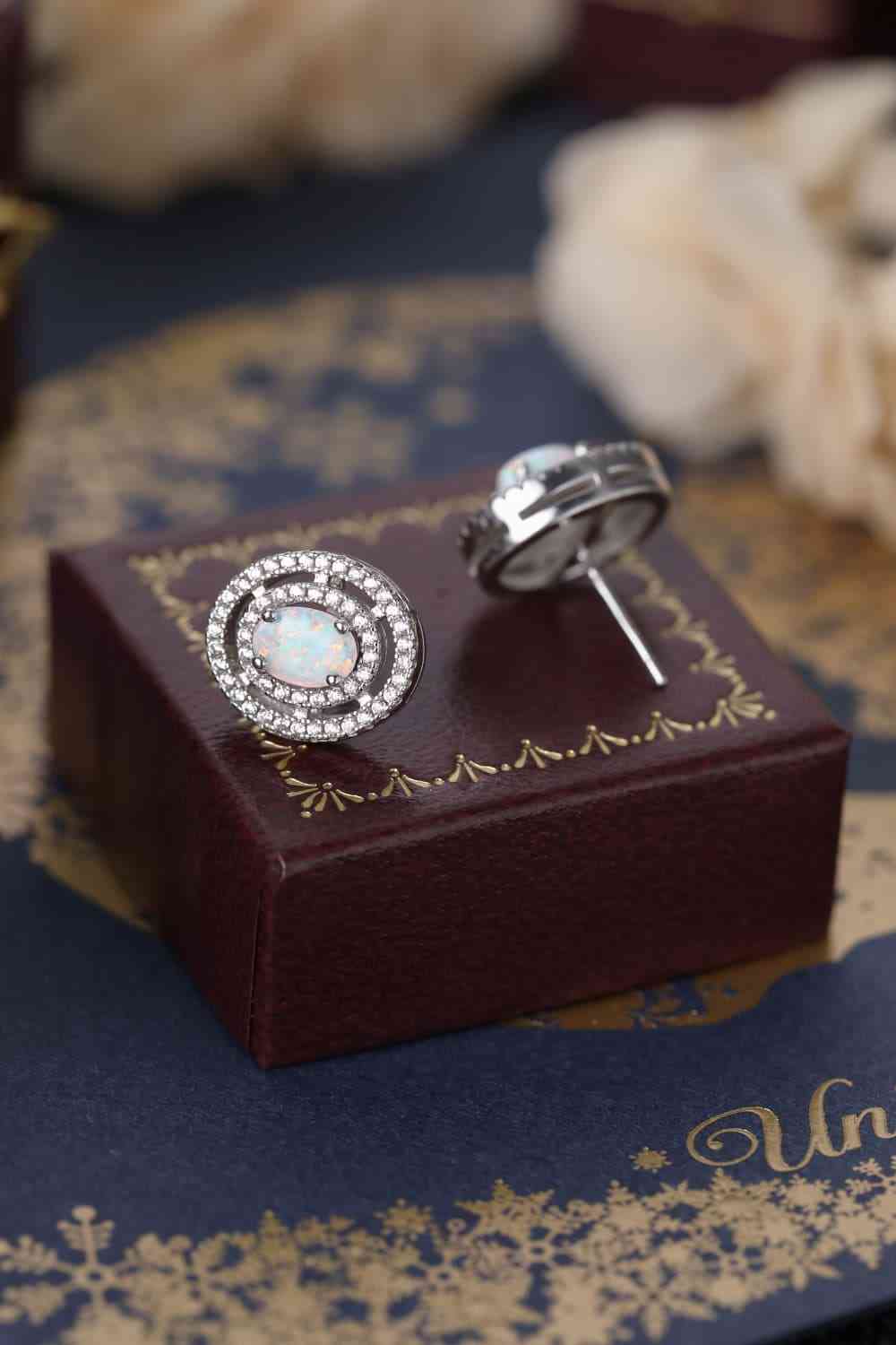 925 Sterling Silver Opal Round Stud Earrings - AllIn Computer