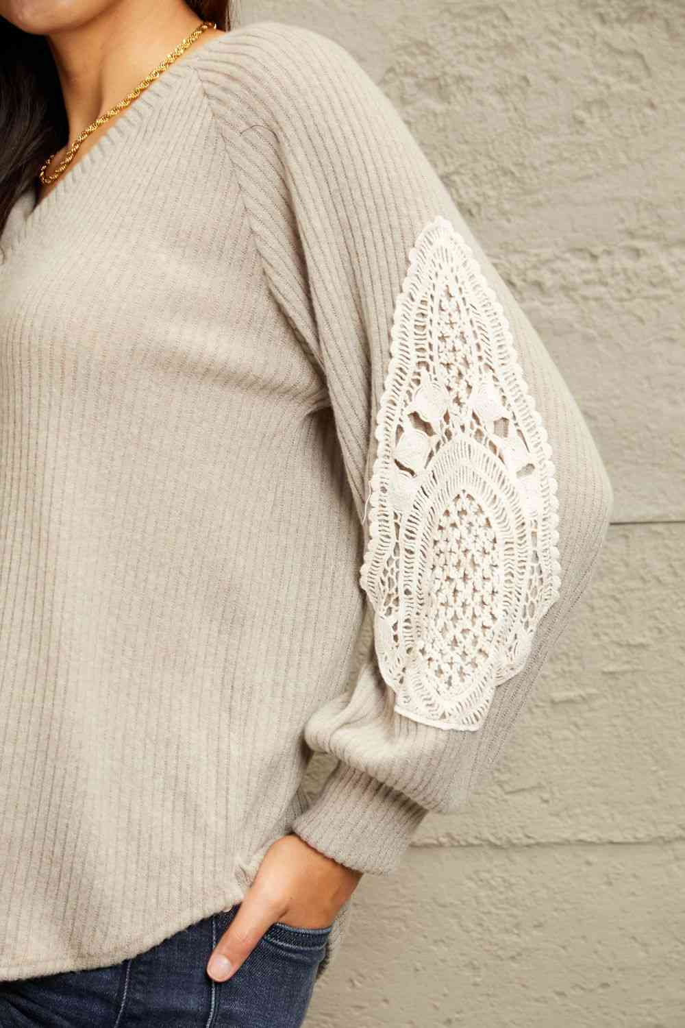 Sew In Love Full Size Lace Patch Detail Sweater - AllIn Computer