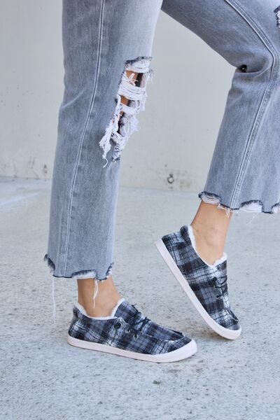 Forever Link Plaid Plush Flat Sneakers - AllIn Computer
