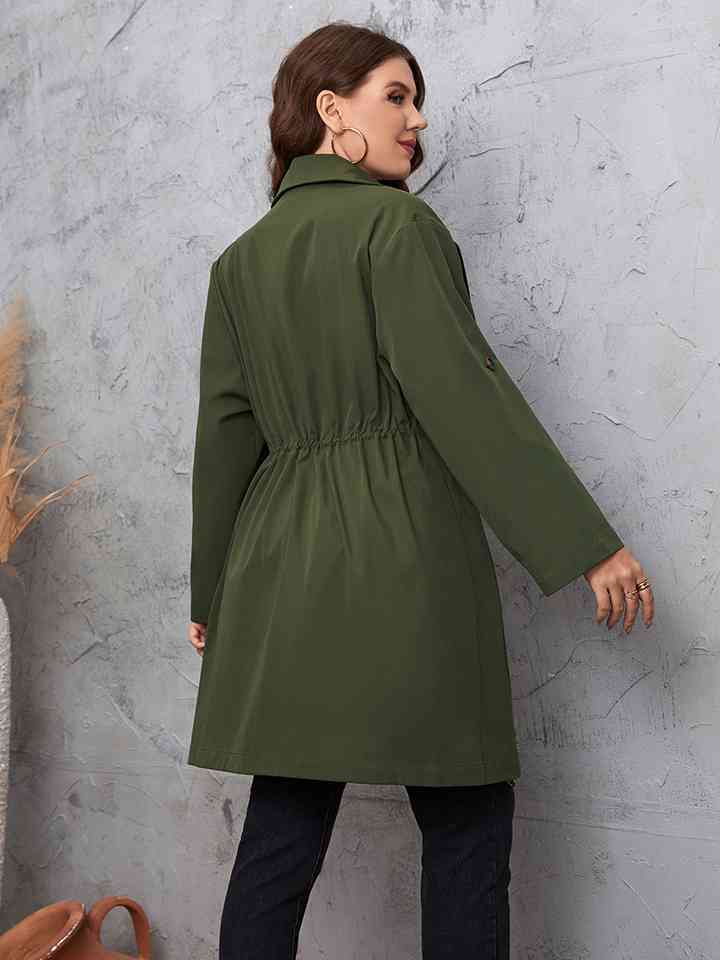 Plus Size Lapel Collar Roll-Tab Sleeve Trench Coat - AllIn Computer