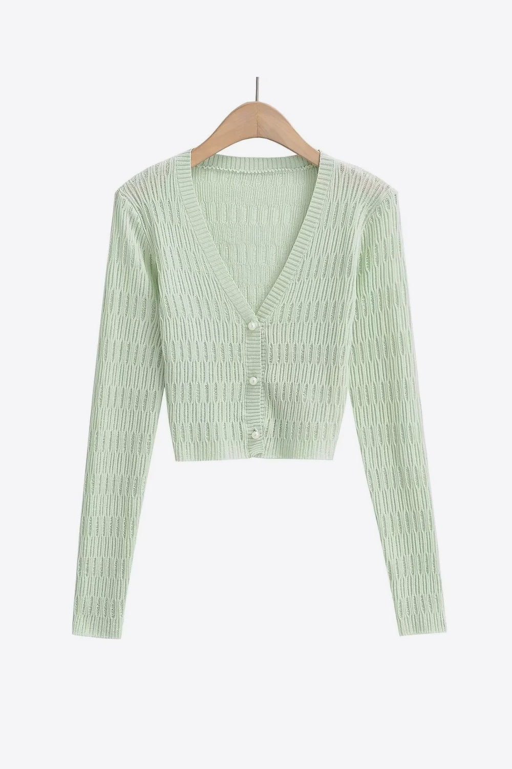 Button Down Long Sleeve Cropped Cardigan - AllIn Computer