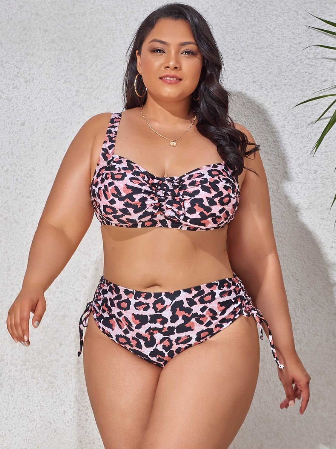 Plus Size Printed Drawstring Detail Bikini Set - AllIn Computer