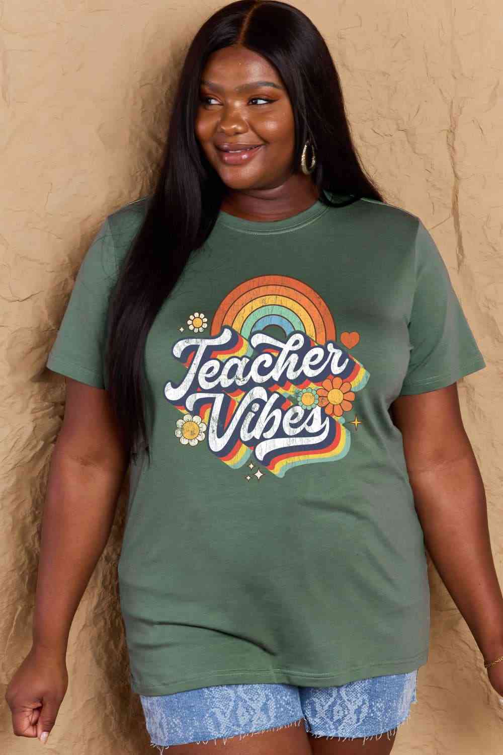 Simply Love Full Size TEACHER VIBES Graphic Cotton T-Shirt - AllIn Computer
