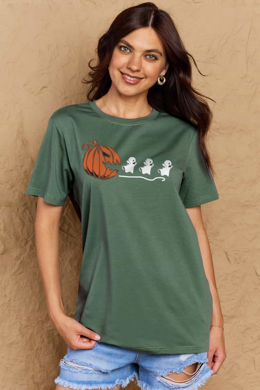 Simply Love Full Size Jack-O'-Lantern Graphic Cotton T-Shirt | CLOTHING,SHOES & ACCESSORIES | graphic shirts, plus size, Ship From Overseas, Shipping Delay 09/29/2023 - 10/04/2023, shirts, Simply Love, t-shirts, tshirts, Women's Apparel, women's clothing, women's fashion | Trendsi