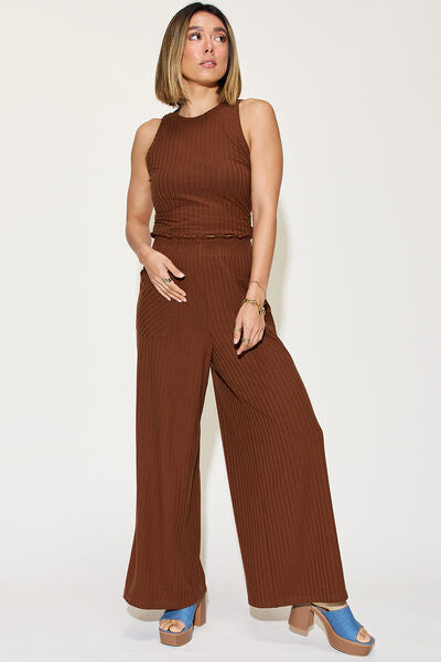 Basic Bae Full Size Ribbed Tank and Wide Leg Pants Set - AllIn Computer