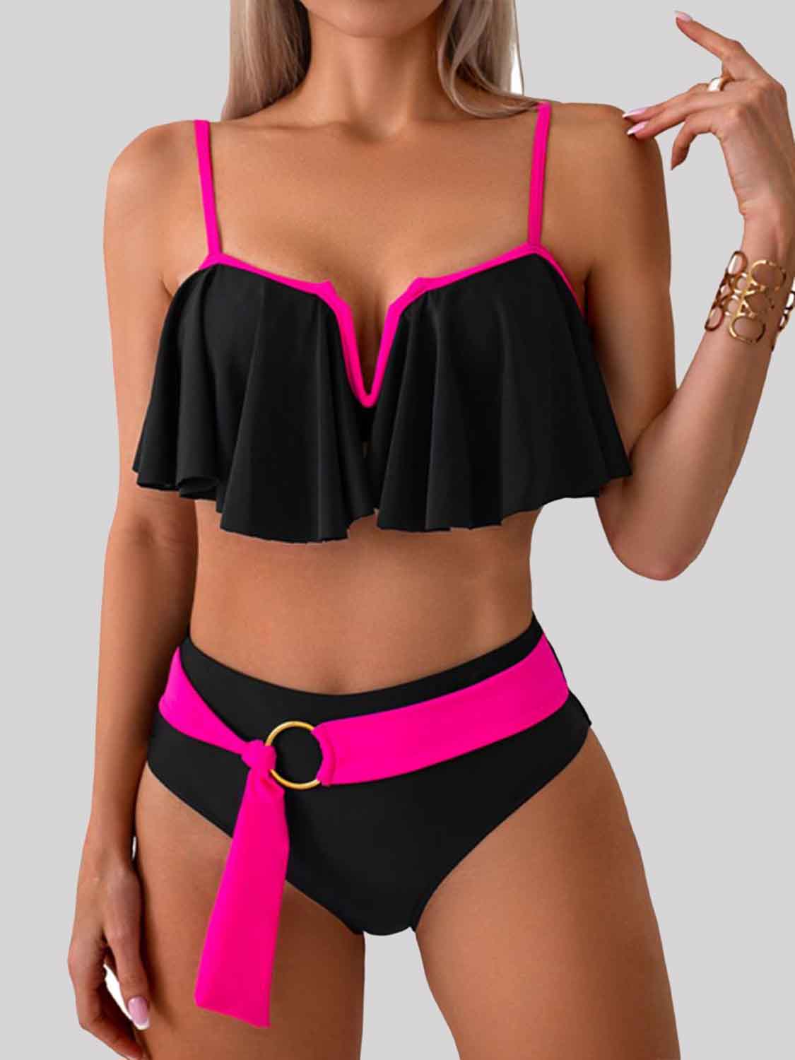 Spaghetti Strap Notched Bikini Set - AllIn Computer