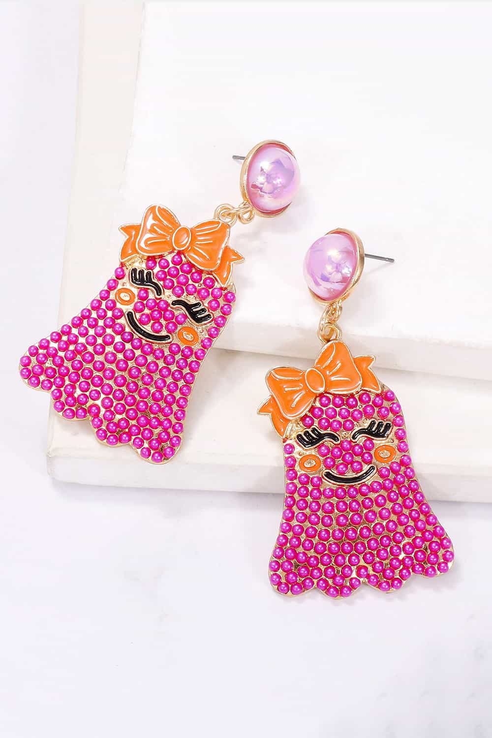Smiling Ghost Shape Synthetic Pearl Earrings - AllIn Computer