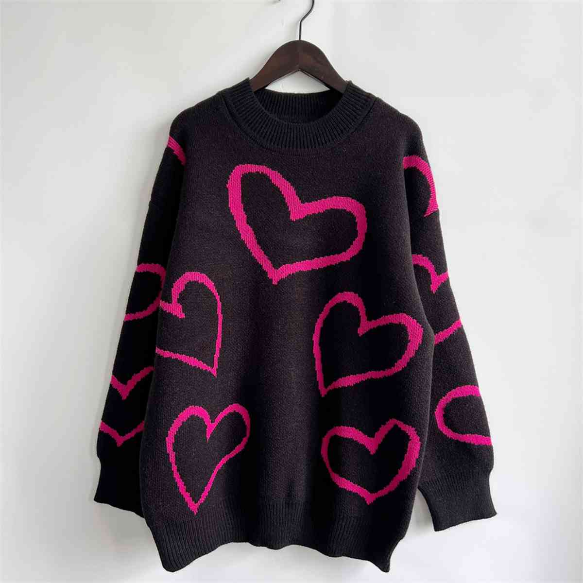 Heart Pattern Long Sleeve Sweater - AllIn Computer