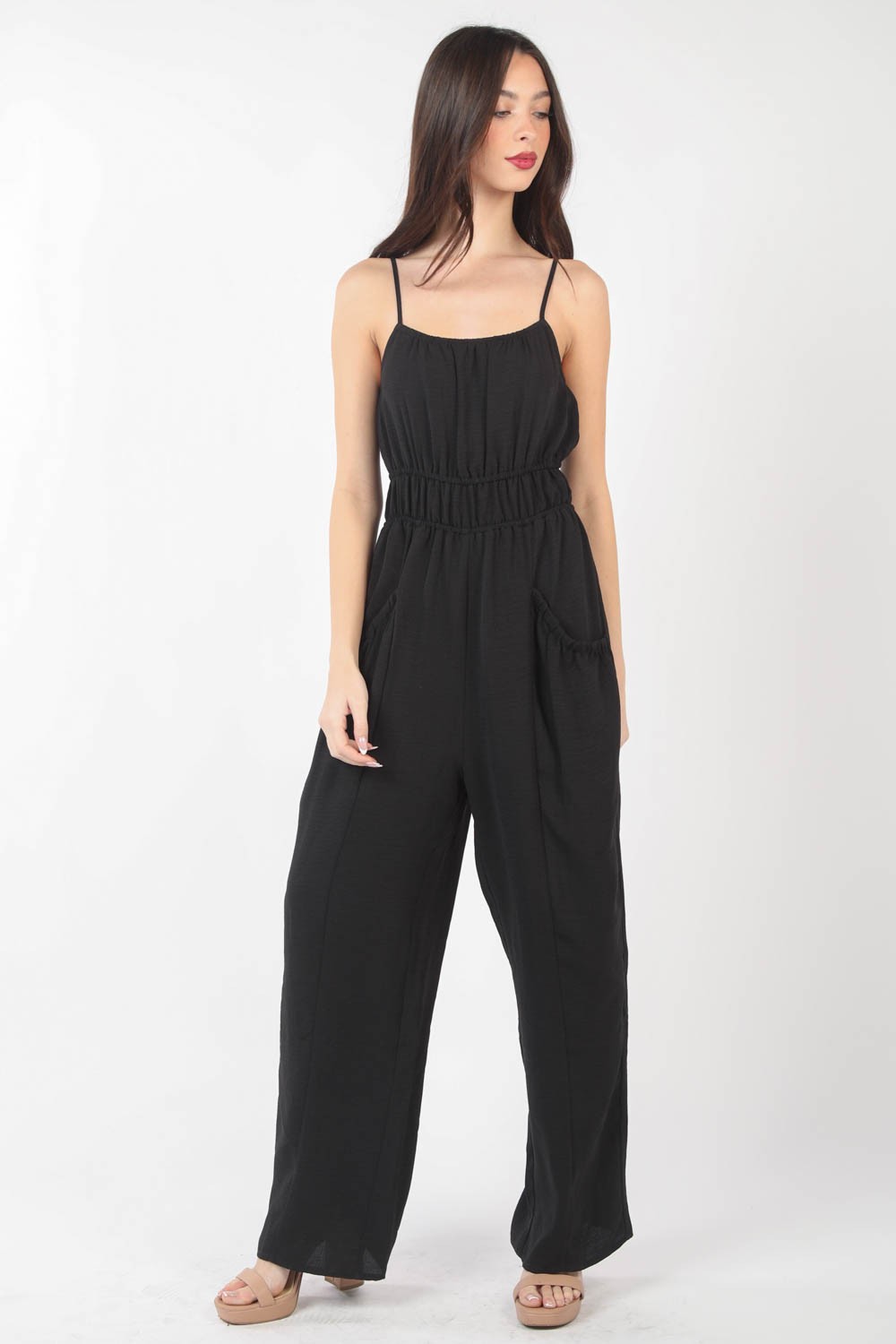 VERY J Pintuck Detail Woven Sleeveless Jumpsuit - AllIn Computer