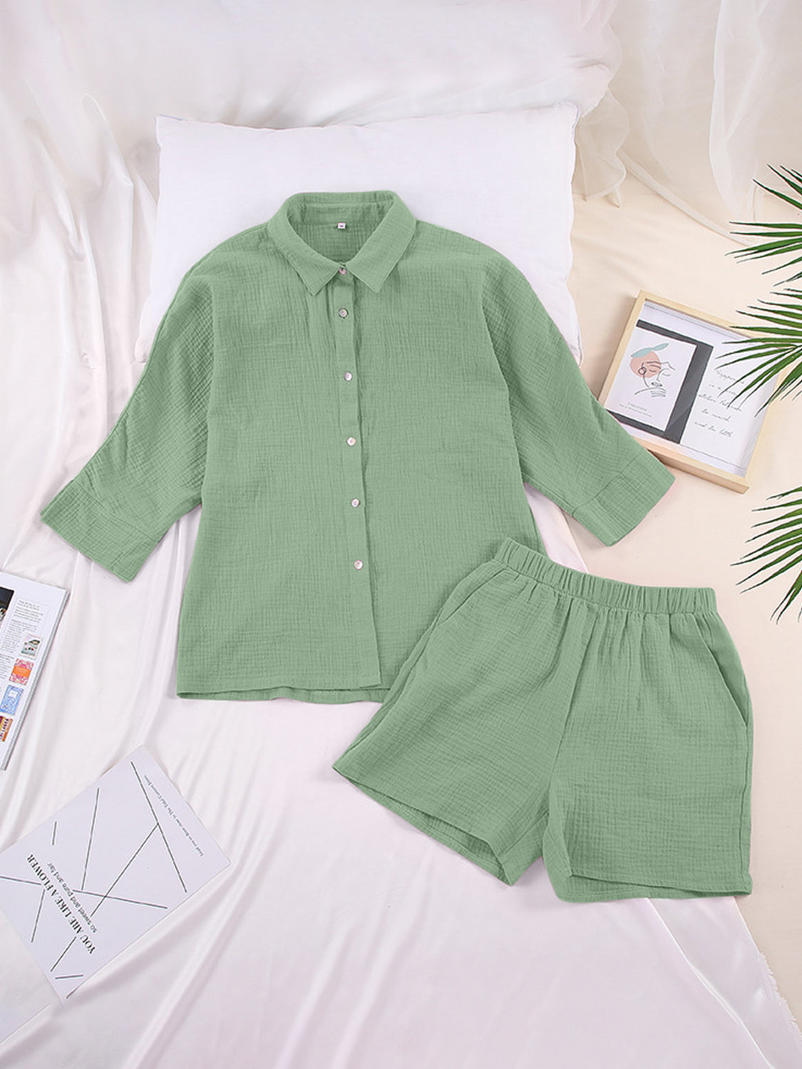 Texture Button Up Shirt and Shorts Set - AllIn Computer