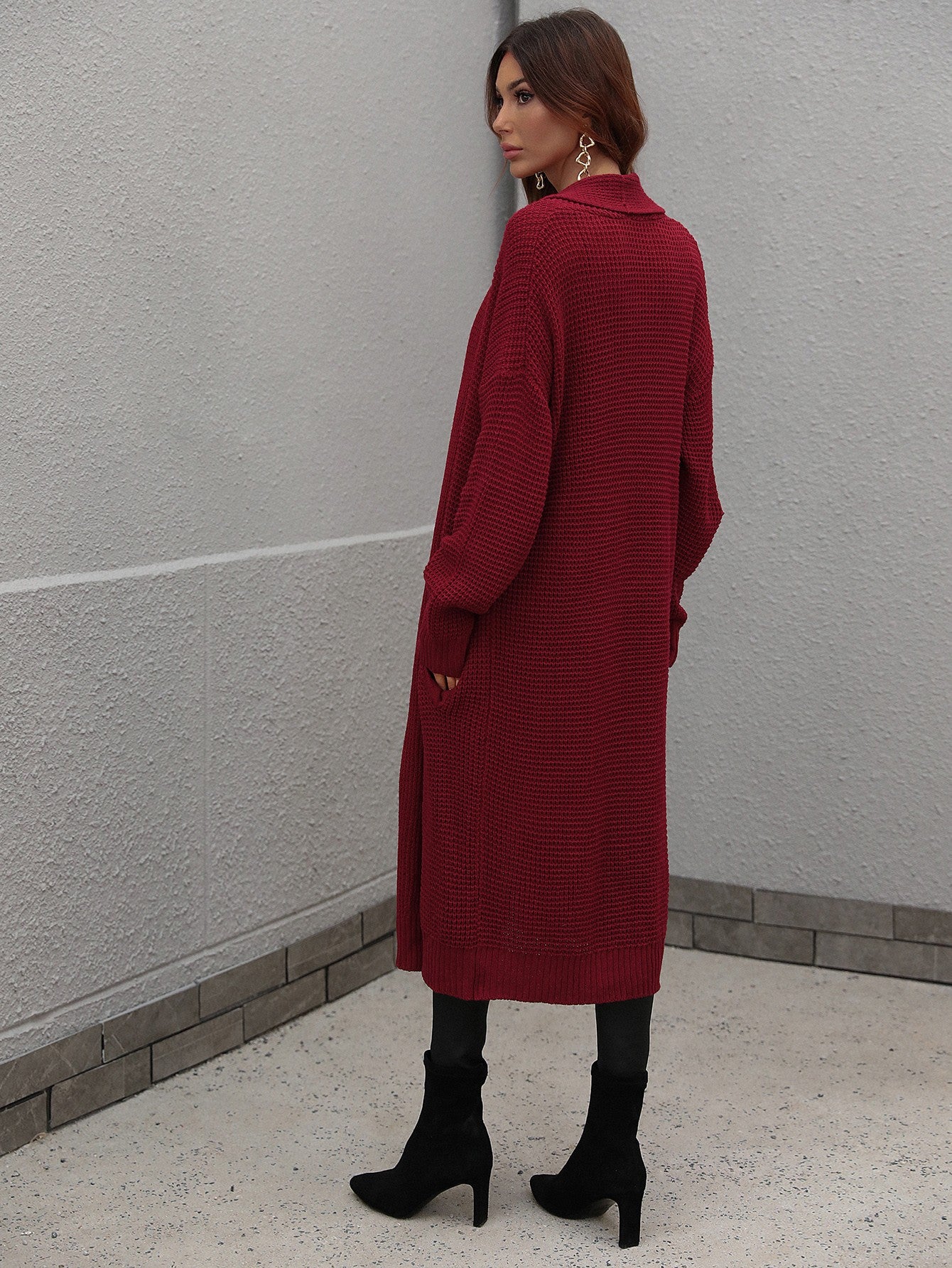 Double Take Waffle Knit Open Front Duster Cardigan With Pockets - AllIn Computer