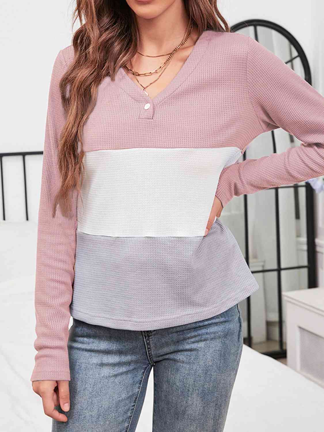 Color Block Long Sleeve Top - AllIn Computer