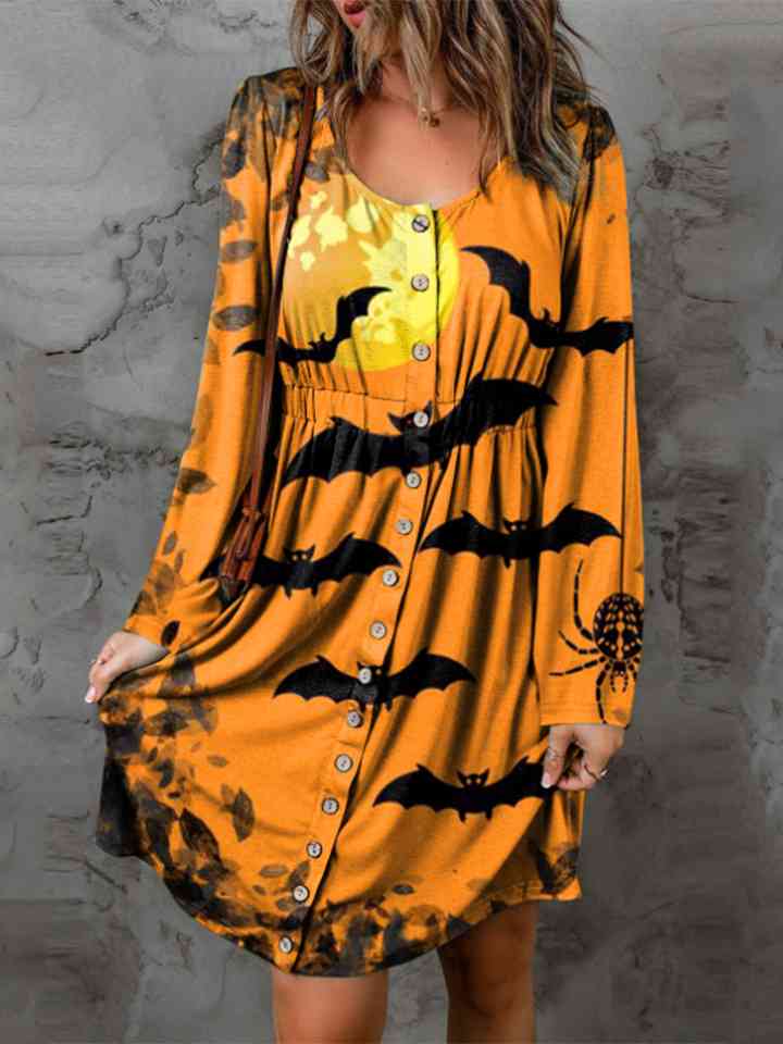 Full Size Halloween Theme Round Neck Long Sleeve Magic Dress - AllIn Computer