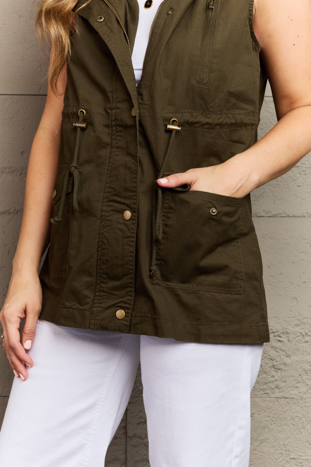 Zenana More To Come Full Size Military Hooded Vest - AllIn Computer