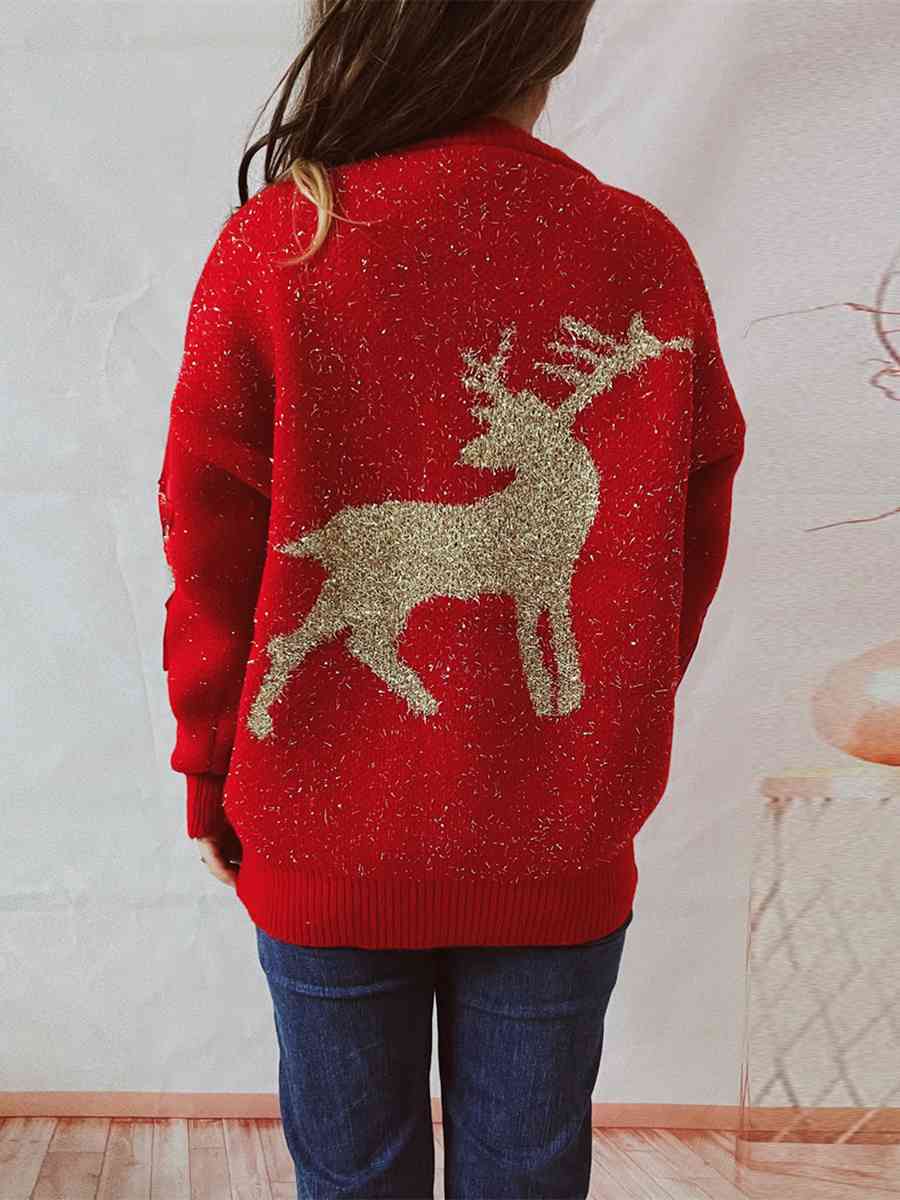 Reindeer Round Neck Long Sleeve Sweater - AllIn Computer