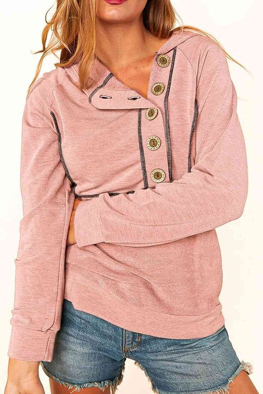Buttoned Long Sleeve Hoodie - AllIn Computer