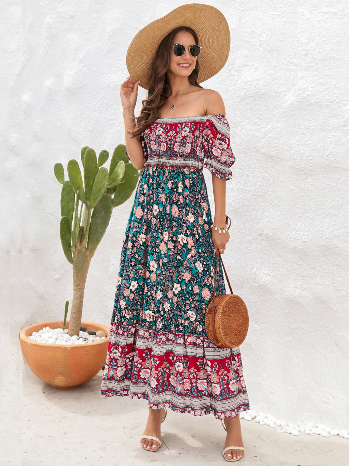Floral Flounce Sleeve Midi Dress - AllIn Computer