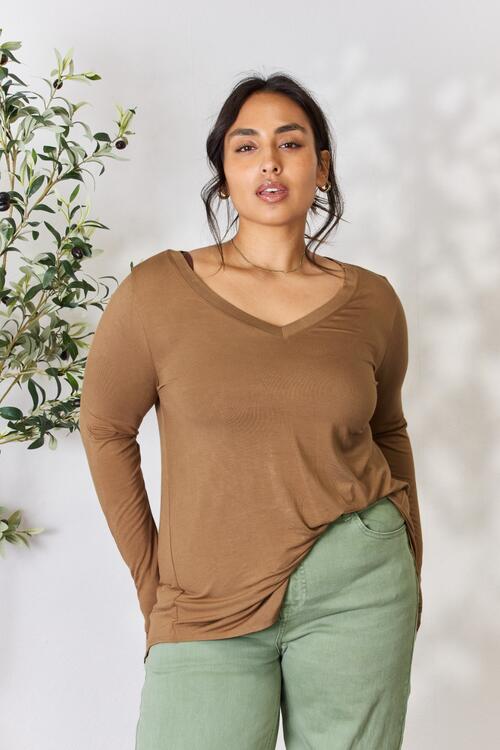 Zenana Full Size Long Sleeve V-Neck Top - AllIn Computer