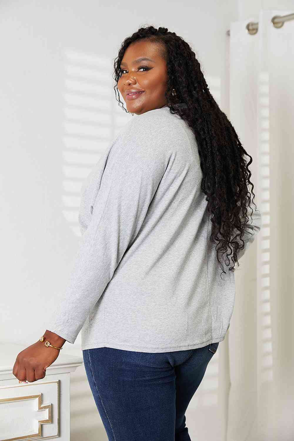 Double Take Seam Detail Round Neck Long Sleeve Top - AllIn Computer