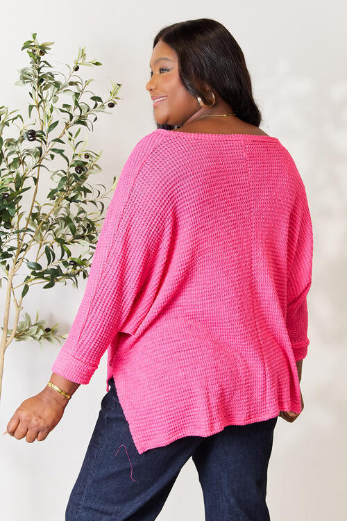 Zenana Full Size Round Neck High-Low Slit Knit Top - AllIn Computer