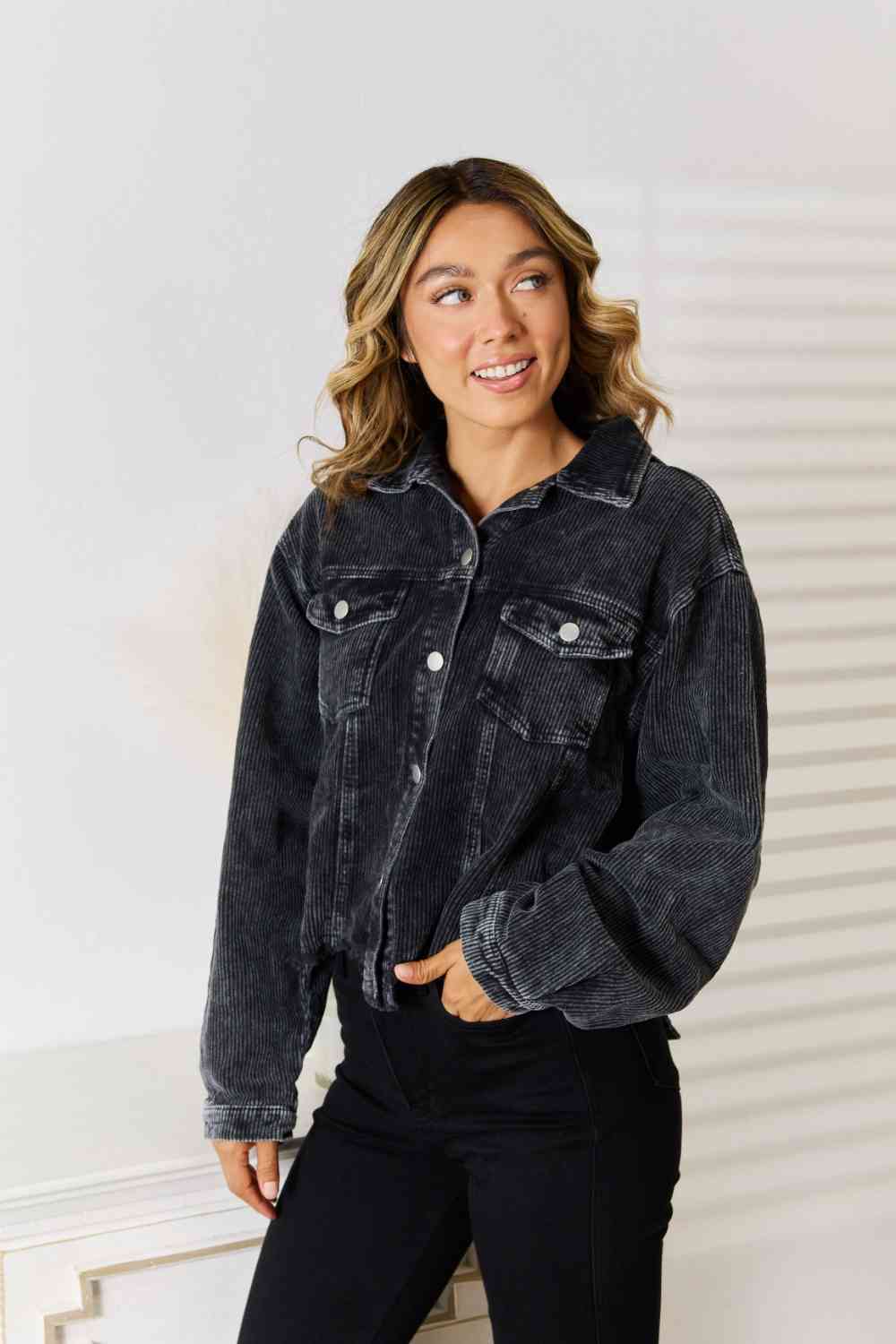 Raw Hem Button Down Jacket - AllIn Computer