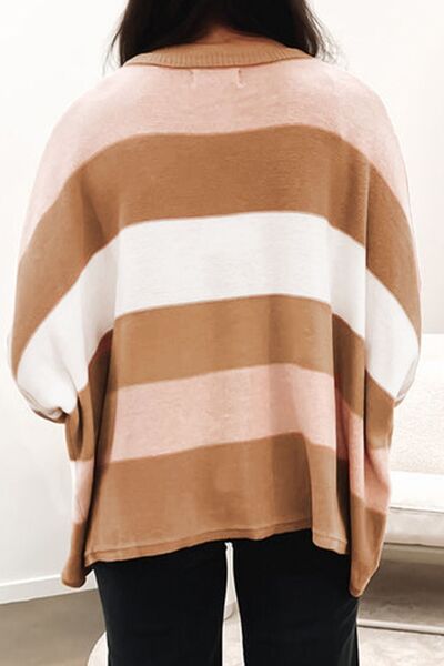 Striped Round Neck Long Sleeve Sweater - AllIn Computer