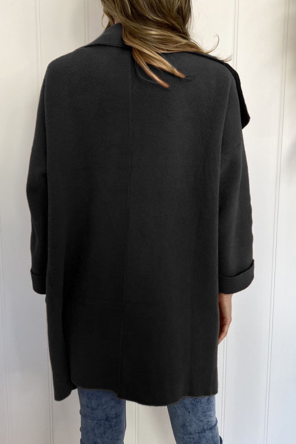 Waterfall Collar Brushed Longline Coat with Pockets - AllIn Computer