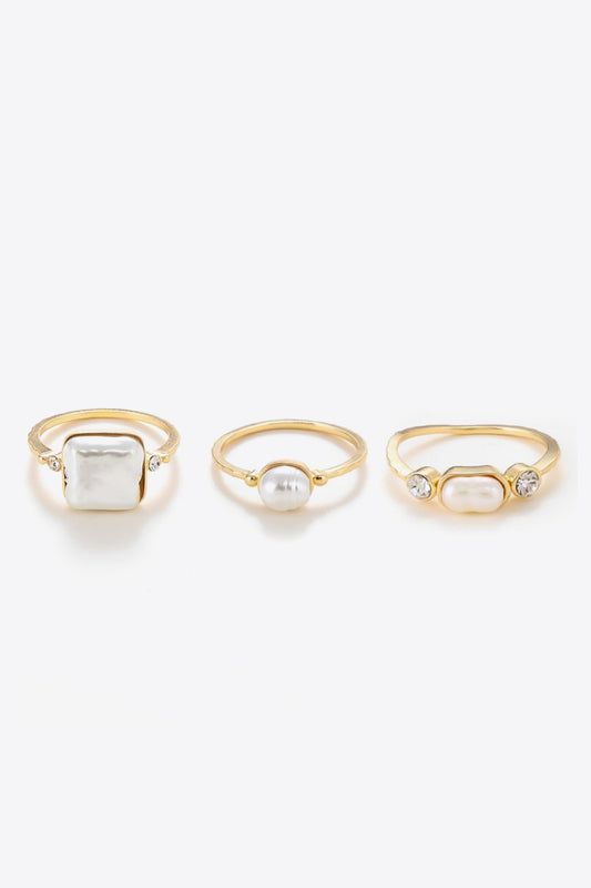 Pearl 18K Gold-Plated Ring Set - AllIn Computer