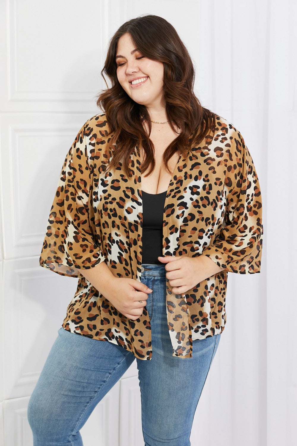 Melody Wild Muse Full Size Animal Print Kimono in Camel - AllIn Computer