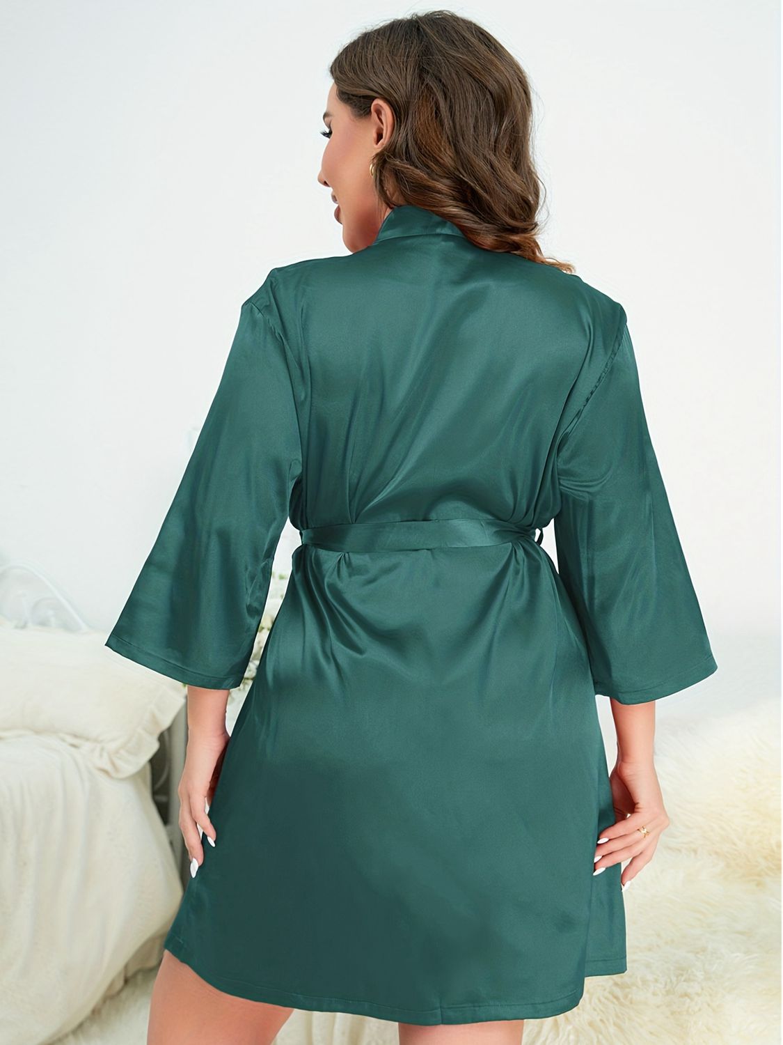 Plus Size Surplice Neck Tie Waist Robe - AllIn Computer