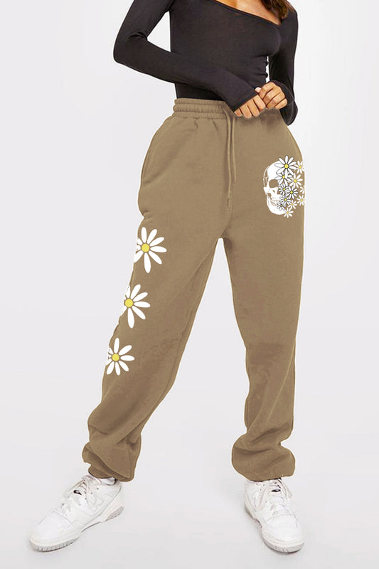 Simply Love Simply Love Full Size Drawstring Flower & Skull Graphic Long Sweatpants - AllIn Computer