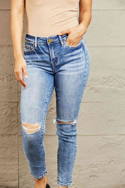 BAYEAS Mid-Rise Distressed Skinny Jeans - AllIn Computer