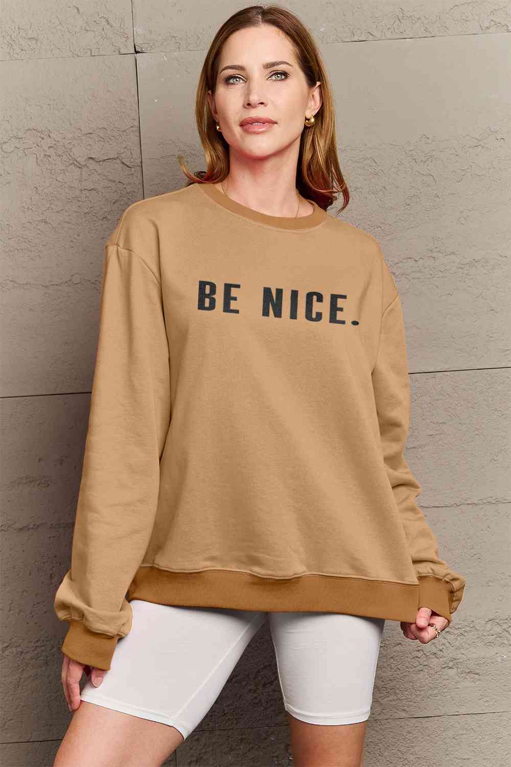 Simply Love Full Size BE NICE Graphic Sweatshirt - AllIn Computer
