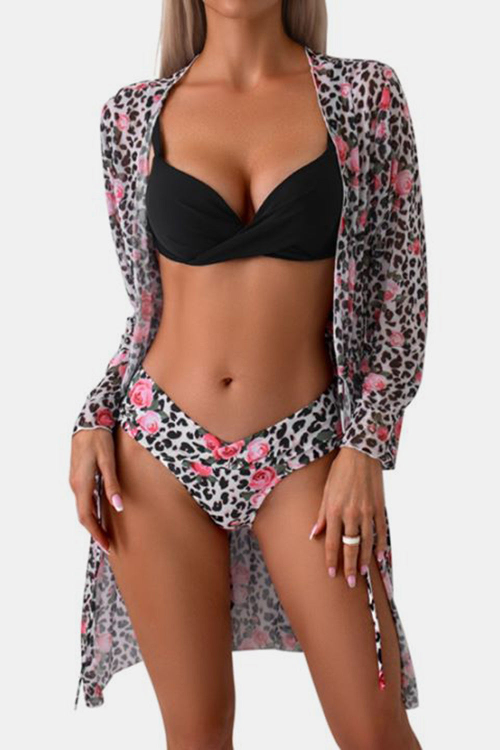 Ruched Top, Brief and Tied Cover Up Swim Set - AllIn Computer