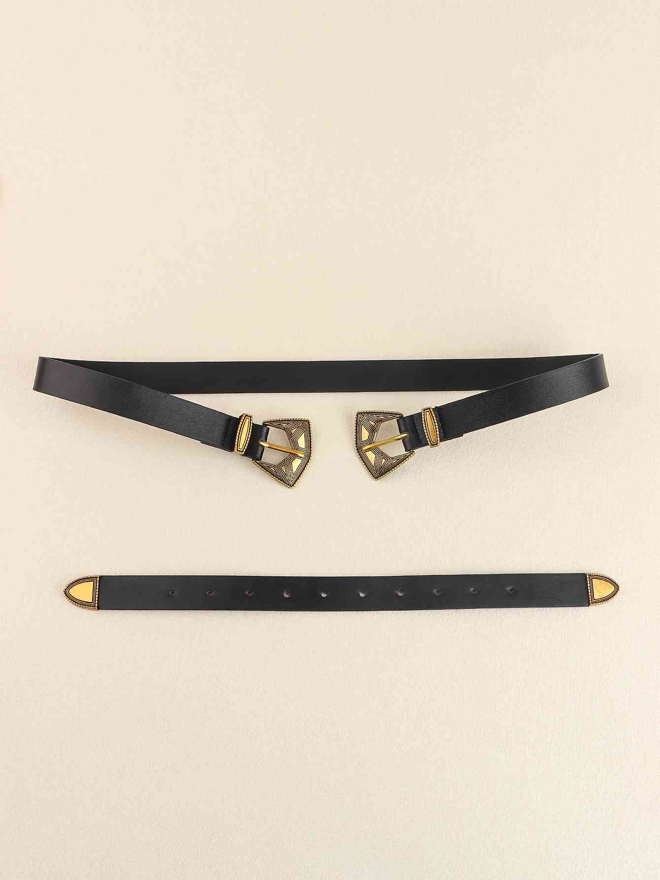 Double Buckle PU Leather Belt - AllIn Computer