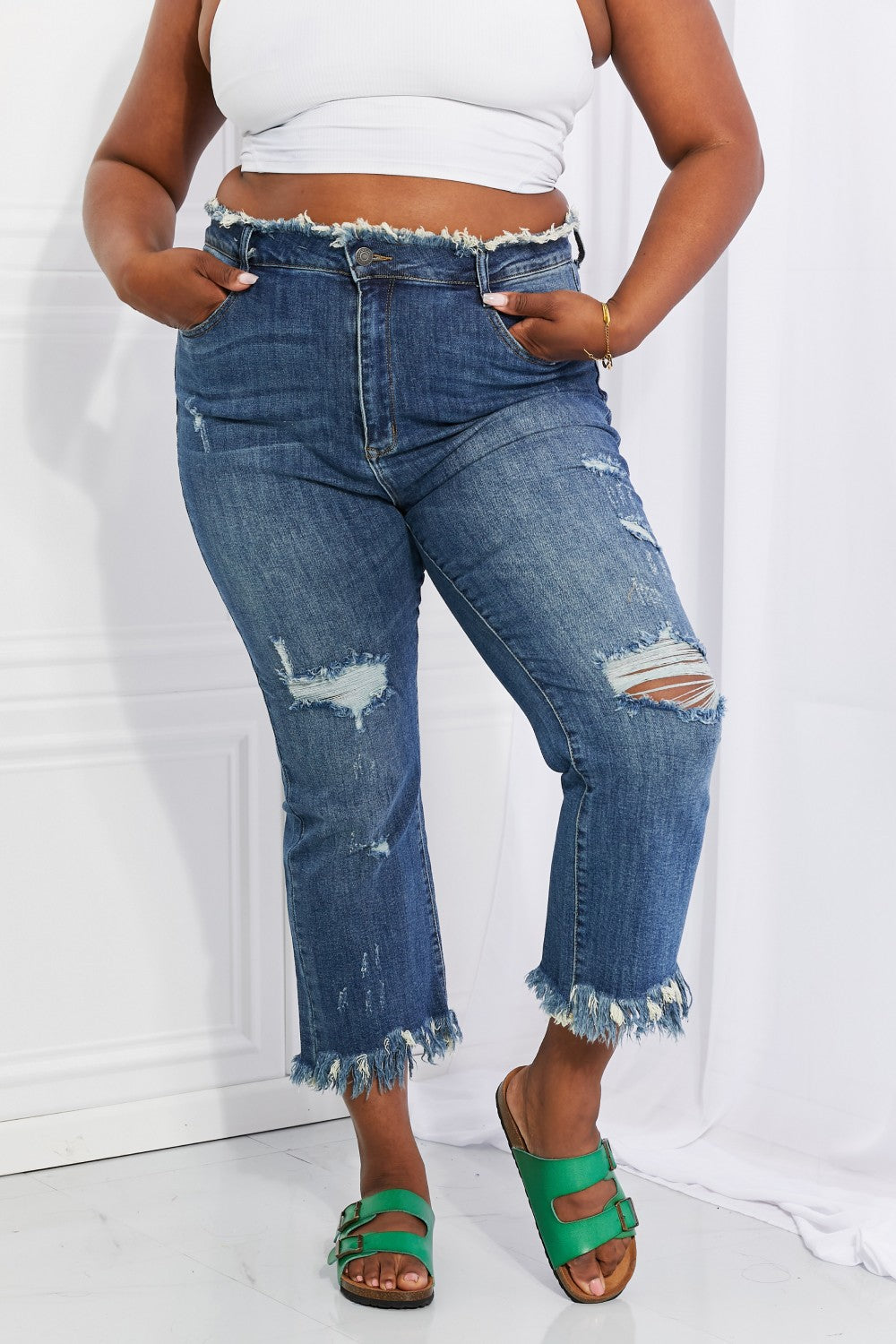 RISEN Full Size Undone Chic Straight Leg Jeans - AllIn Computer