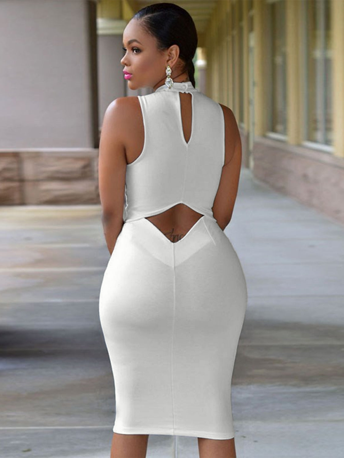 Cutout Mock Neck Sleeveless Dress - AllIn Computer