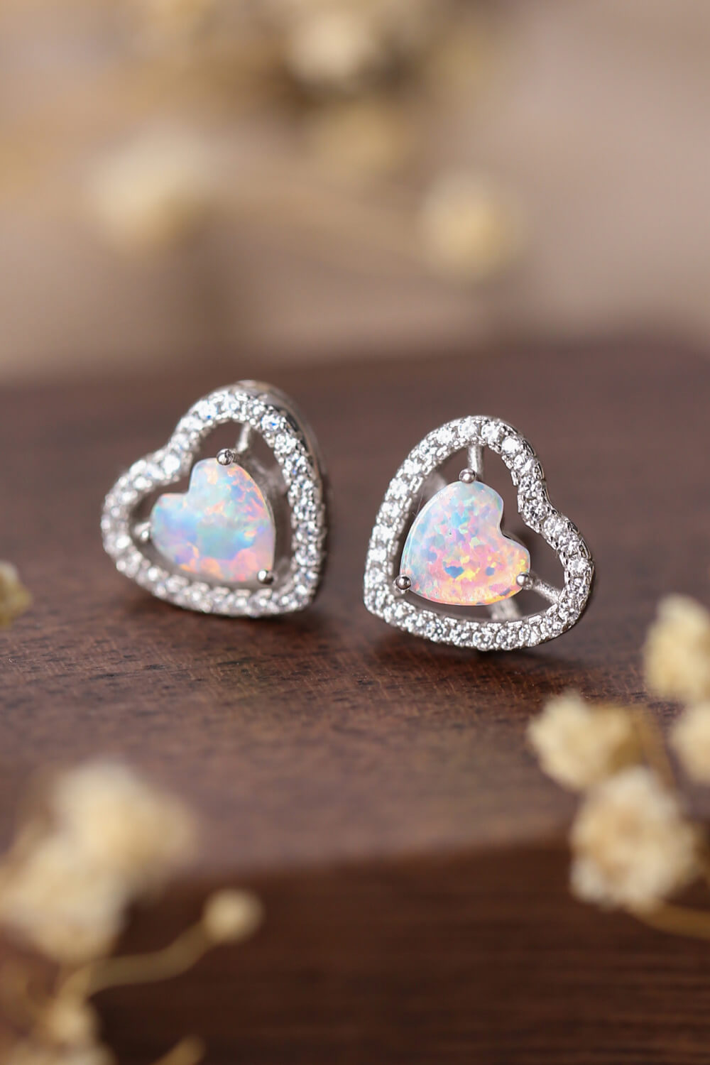 925 Sterling Silver Opal Heart Stud Earrings - AllIn Computer