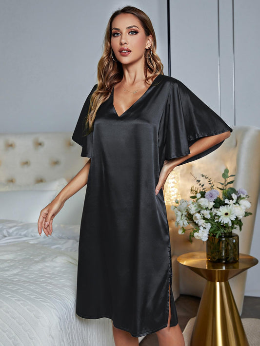 V-Neck Flutter Sleeve Night Dress - AllIn Computer