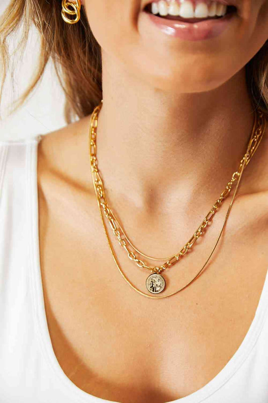 Adored Coin Pendant Triple-Layered Chain Necklace | Jewelry | Adored, Jewelry, layered necklace, pendant necklaces, Ship from USA | Trendsi