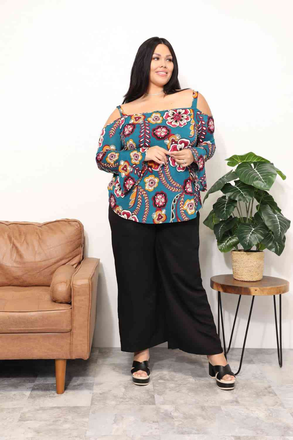 Sew In Love Full Size Floral Cold Shoulder Blouse - AllIn Computer