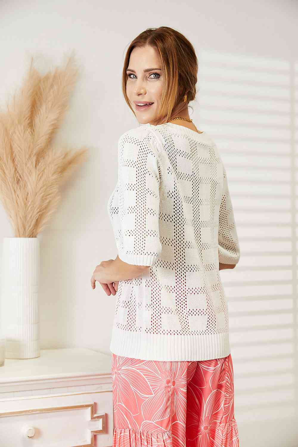 Double Take Ribbed Trim Round Neck Knit Top - AllIn Computer